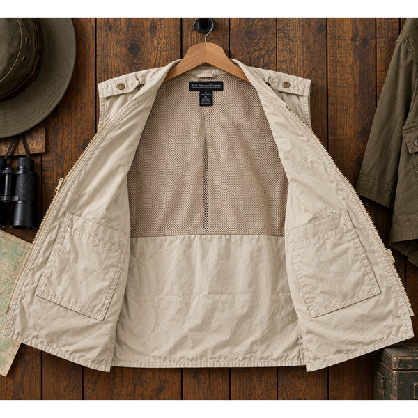 J Peterman Safari Photography Utility Vest XL Cotton Fishing Hunting Travel 5841