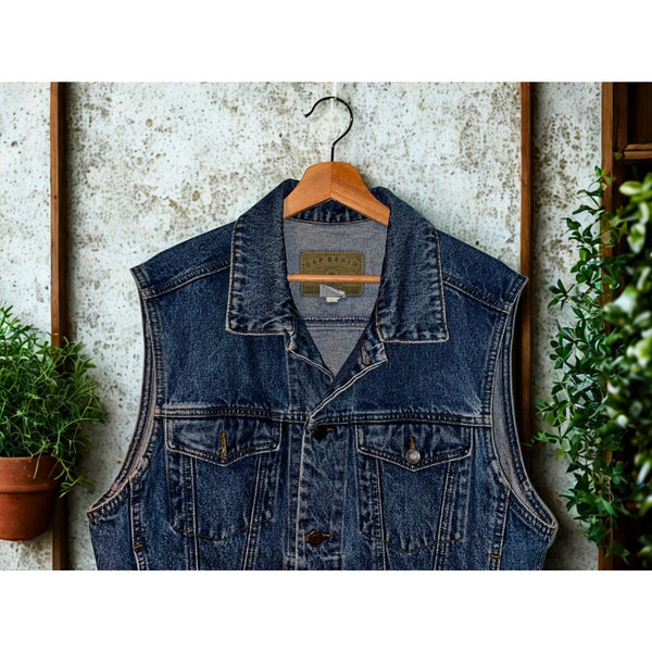 GAP Denim Vest 90s Blue Jean Trucker Style Made in Philippines Sz M Vintage