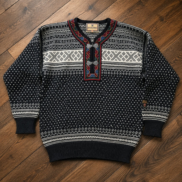 Dale of Norway Setesdal Lusekofte Pullover Sweater Sz. M Black White 100% Wool