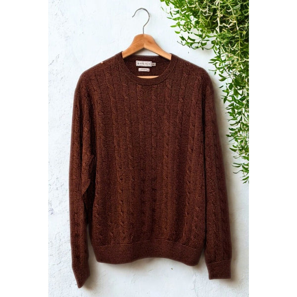 Peter Millar Brown Red Cable Knit Sweater M Luxe Blend Wool Cashmere Small Flaw