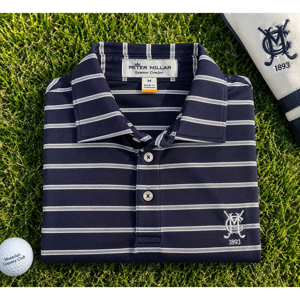 Peter Millar Summer Comfort Montclair Country Club Polo Men's M Navy Stripe NWOT