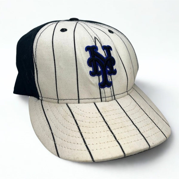 New York Mets New Era 59FIFTY Pinstripe Fitted Hat 7 3/8 USA Wool Y2K MLB Cap