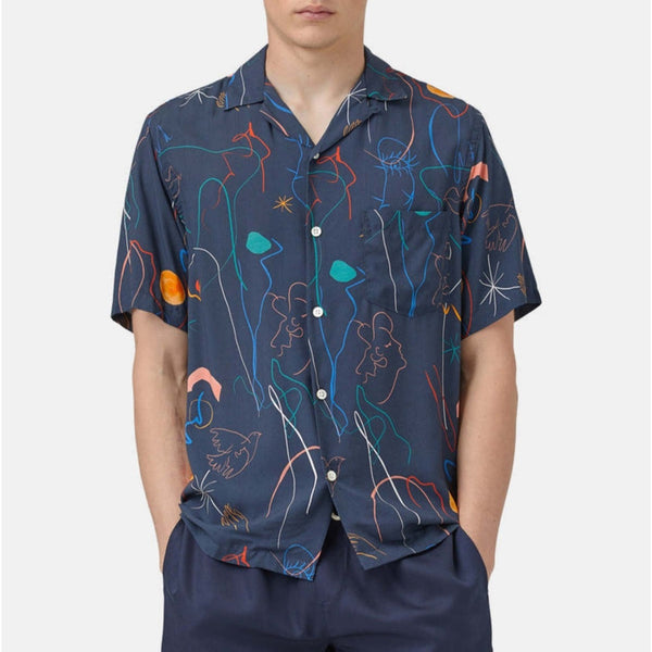 Portuguese Flannel Doodle 2 Vacation Shirt 2XL Navy Art Print Camp Collar