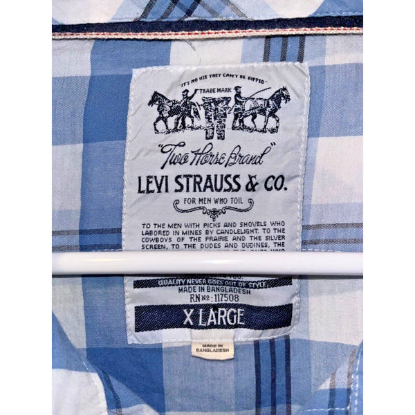 Levis The Two Horse Brand Western Long Sleeve Pearl Snap Plaid Shirt XL