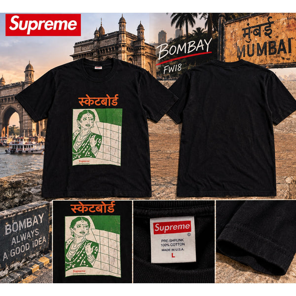 Supreme Bombay Tee Black Men's Large FW18 Fall Winter 2018 Graphic T-Shirt USA