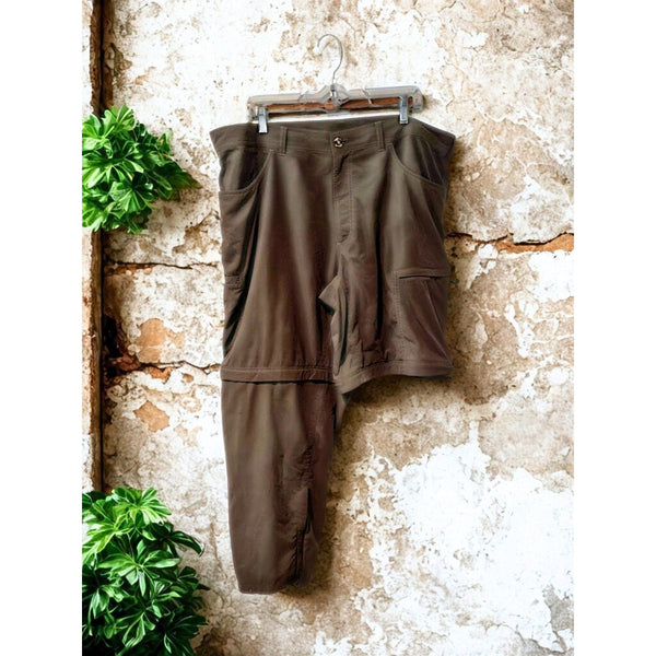 ExOfficio Insect Shield Convertible Hiking Pants Brown Green 40x30 Zip Off EUC
