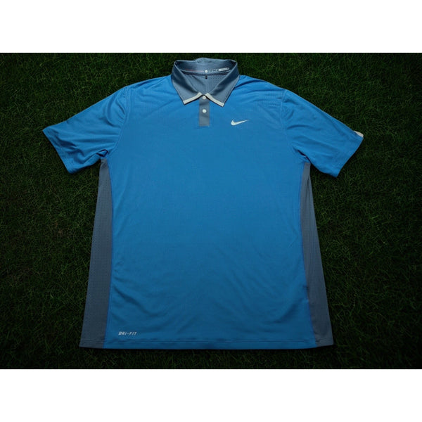 Nike Tiger Woods TW Perforated Panel Polo Blue Gray 585783 Men’s Sz M Golf EUC
