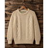 Carraig Donn Aran Irish Wool Sweater Men's S Cream Cable Knit Fisherman Handmade