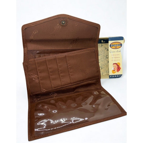 Fossil Saddle Cargo Flap Clutch Wallet Brown Leather NWT Y2K w Box