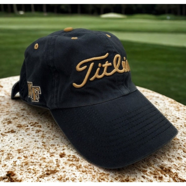Titleist Wake Forest Hat Black Gold Adjustable Strapback Cap Sunfaded Golf