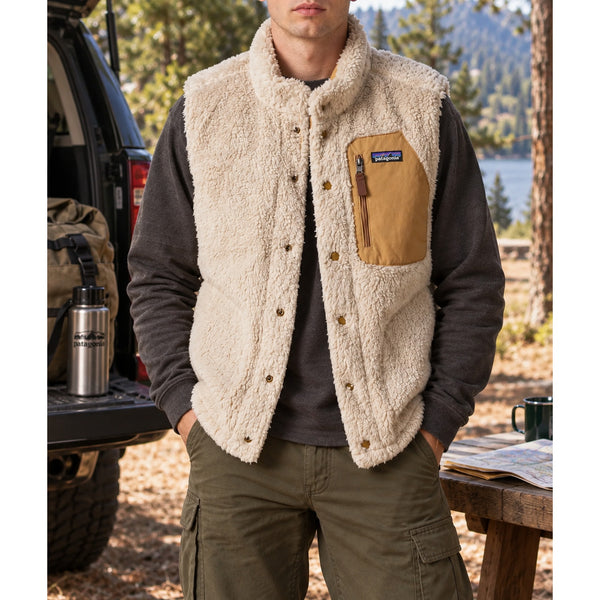 Patagonia Reversible Bivy Down Vest Men's XL Moose Brown Sherpa Fleece $229