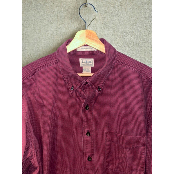LL Bean Flannel Shirt Mens XL Tall Burgundy Red Houndstooth Button Down Pocket