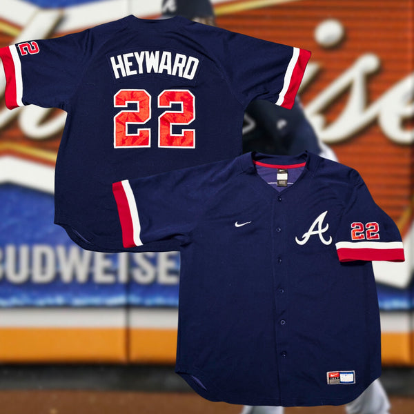 Atlanta Braves Jason Heyward #22 Nike MLB Baseball Jersey Men's L Vintage Navy