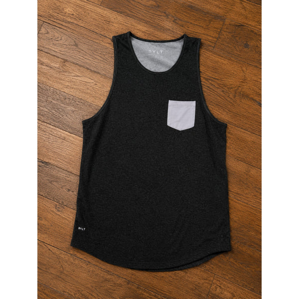 BYLT LUX Drop-Cut Pocket Tank Gray Pocket Men's 2XL NWOT UPF 50 Stretch