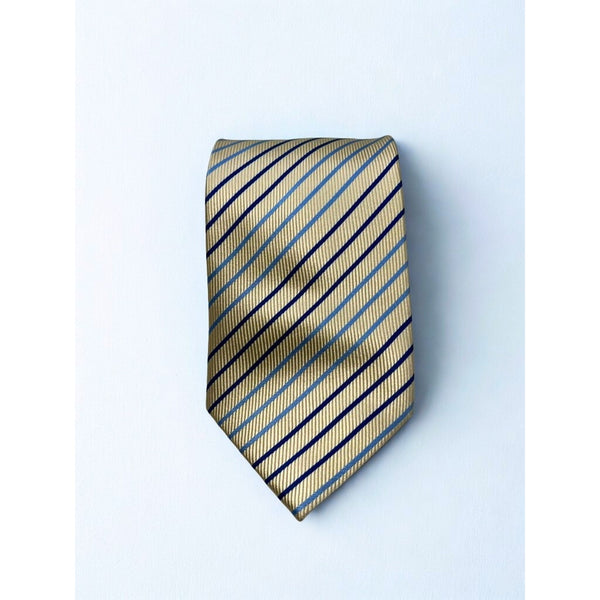 Charles Tyrwhitt 100% Silk Tie Beige Blue Striped Classic Mens Necktie EUC