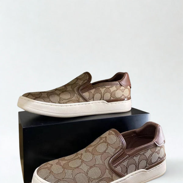 Coach Wells Slip On Sneakers C4393 Sig PVC Khaki Saddle Women’s 9B NIB