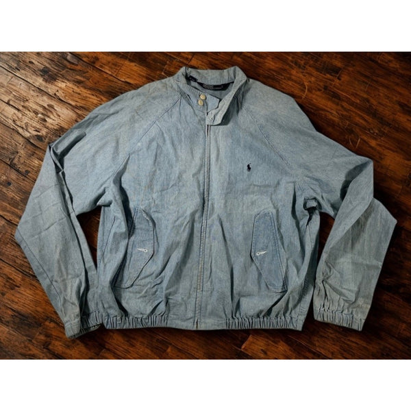 Polo Ralph Lauren Denim Harrington Jacket Mens L Full Zip Blue Vintage 1980s