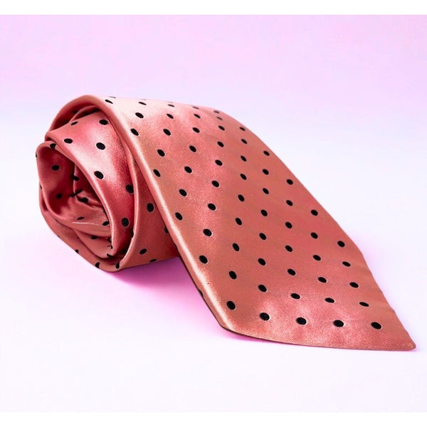 David Donahue Salmon Pink Silk Polka Dot Tie 100% Silk Handmade EUC