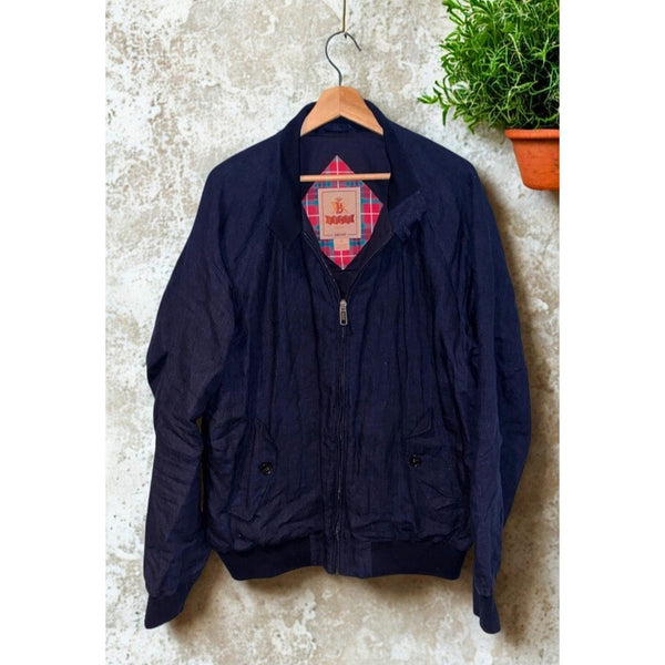 Baracuta G9 Linen Harrington Jacket Blue Fraser Tartan Italy Sz 46 L