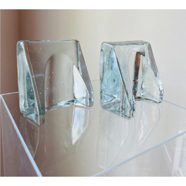BLENKO by Wayne Husted Sculptural Wedge Bookends MCM Art Glass Glows
