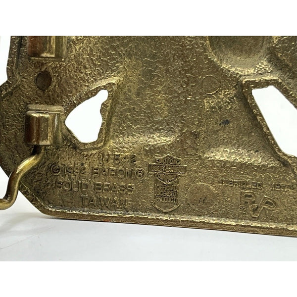 Harley Davidson Iron Horse Brass Belt Buckle Belt 1992 Baron Vintage Leather