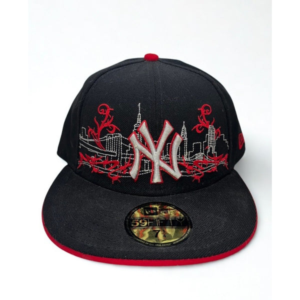 New York Yankees New Era 59FIFTY Fitted Hat 7 1/4 Skyline Y2K Wool MLB Black