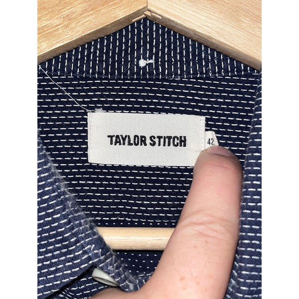 Taylor Stitch The Jack Reverse Jacquard Button Down Shirt Men's 42 L Navy EUC