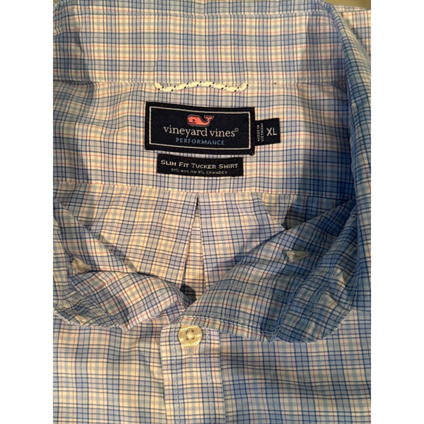Vineyard Vines Performance Tucker Slim Fit Plaid Button Down Shirt Size XL