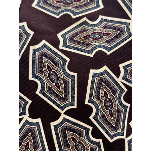 Christian Dior Monsieur Silk Tie Brown Blue Geometric Abstract VTG Italy USA