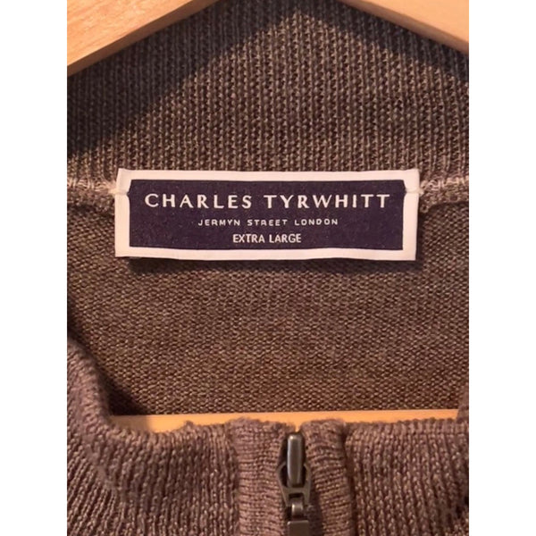 Charles Tyrwhitt Merino Wool 1/4 Zip Sweater Mens XL Brown Extra Fine Pullover