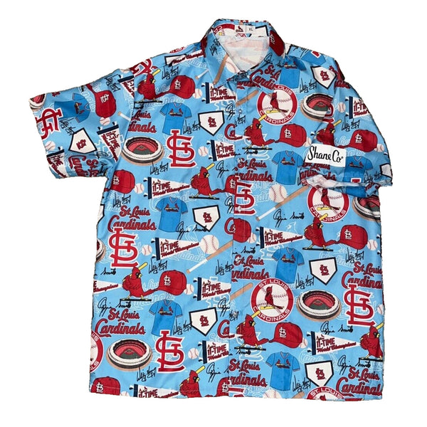 St Louis Cardinals Hawaiian Shirt Sz. XL Aloha Camp Button MLB All Over Print