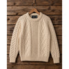 Standun Aran Irish Wool Fisherman Cable Knit Sweater Men's S Cream Handmade