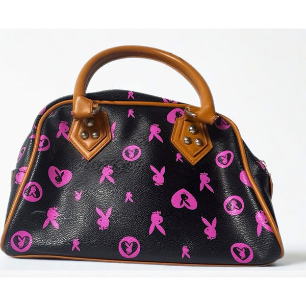 Playboy Pink & Black Monogram Handbag Y2K Bunny Print Pink Lining