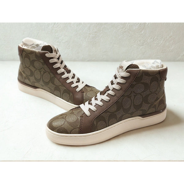 Coach Clip High Top Sneakers G5367 Sig PVC Khaki Saddle Women’s 10B NIB