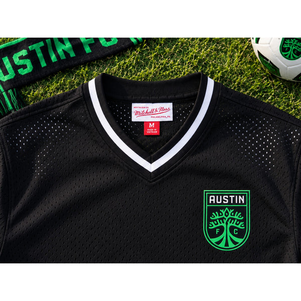 Austin FC Mitchell & Ness Mesh V-Neck Jersey Shirt Black Medium MLS Soccer NWOT