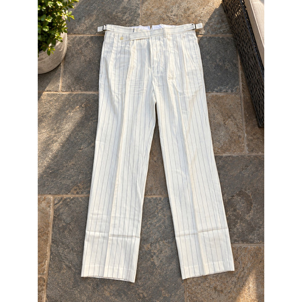 Polo Ralph Lauren Cream Linen Cotton Pinstripe Pleated Trousers Pants 34x32
