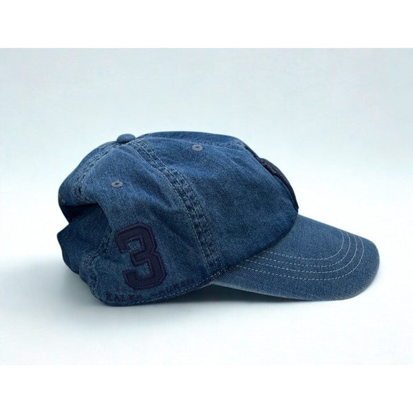 Polo Ralph Lauren Classic Chino Sport Cap Blue Raised Pony Leather Strap EUC