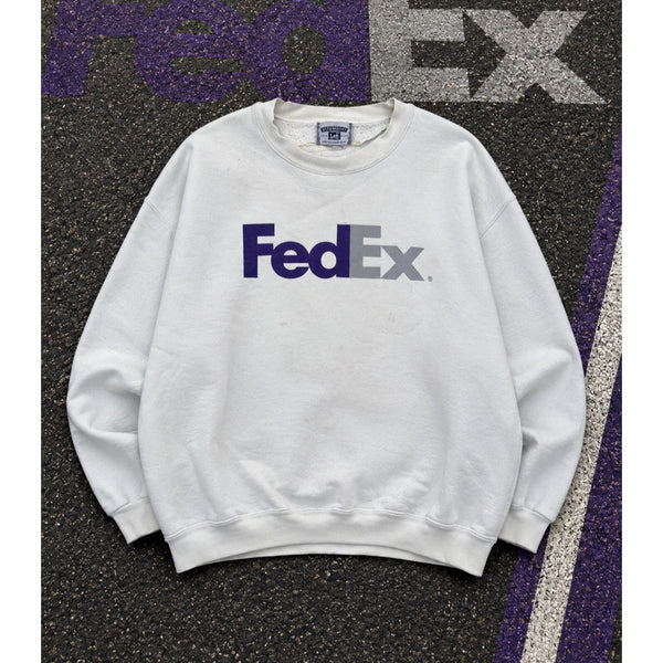 FedEx Lee Ultraweight Sweatshirt Mens Large White Logo Crewneck USA Vintage 90s