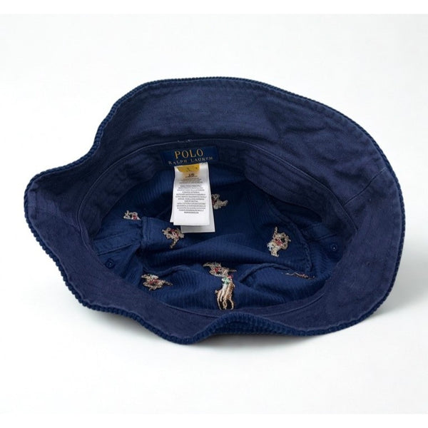 Polo Ralph Lauren Equestrian Corduroy Bucket Hat L/XL Navy Pony All Over NWOT