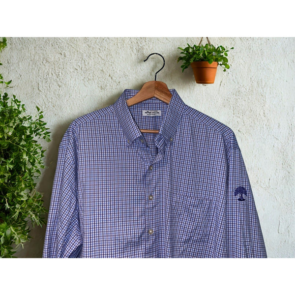 Peter Millar Oak Tree National Shirt L Crown Sport Summer Comfort Blue Check