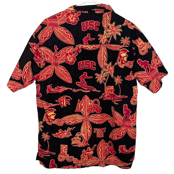 USC Team Trojans NCAA Luau Hawaiian Surfing Print Button Up Casual Shirt Sz. M