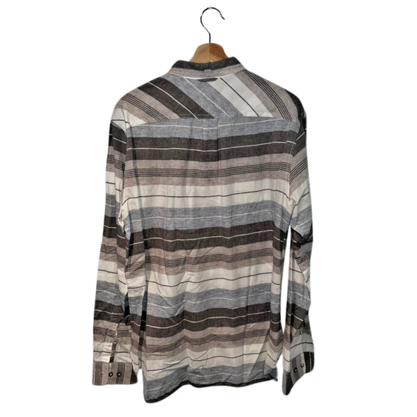 Flint & Tinder Mens Cotton Shirt Brown/Gray Striped Large Made in USA