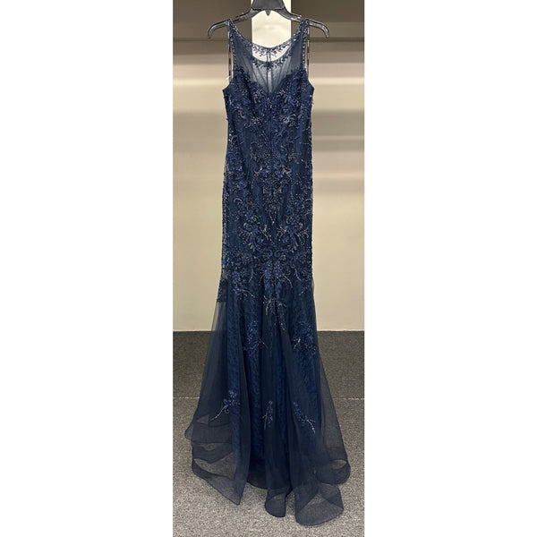 Ivonne D For Mon Cheri ID310 Scoop Neck Embroidered Navy Dress Sz. 12 (SAMPLE)