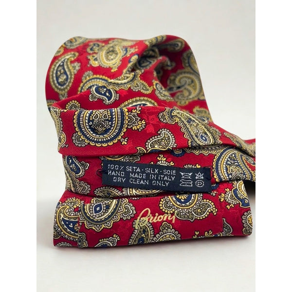 Brioni Silk Tie Red Paisley Handmade Italy Luxury 100% Silk Classic