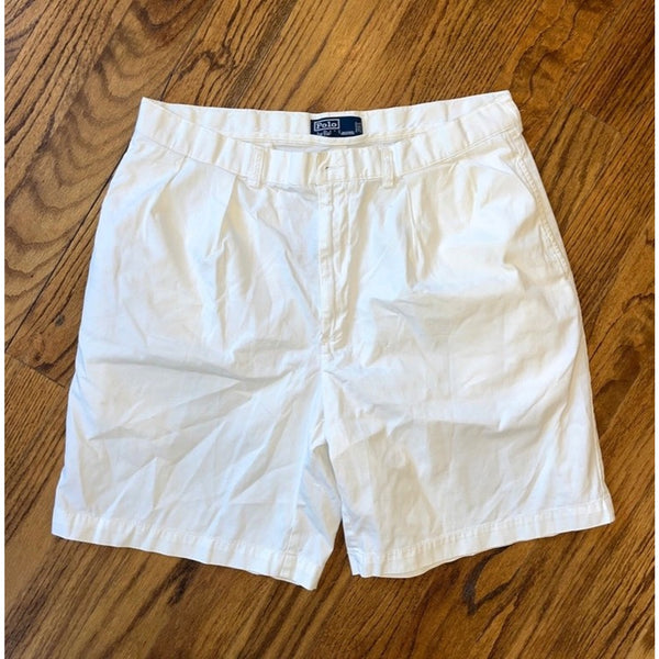 Polo Ralph Lauren Pleated Chino Shorts White Mens 36 Vintage Classic Preppy