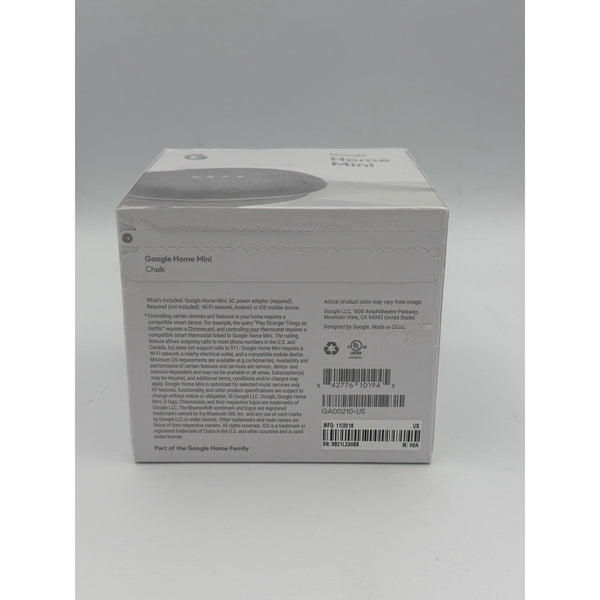 Google Home Mini Smart Speaker Google Assistant Chalk GA00210-US NEW Sealed