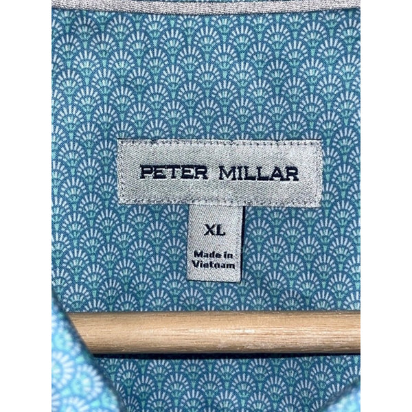 Peter Millar Blue Fan Print Short Sleeve Button Shirt XL NWOT MSRP $155