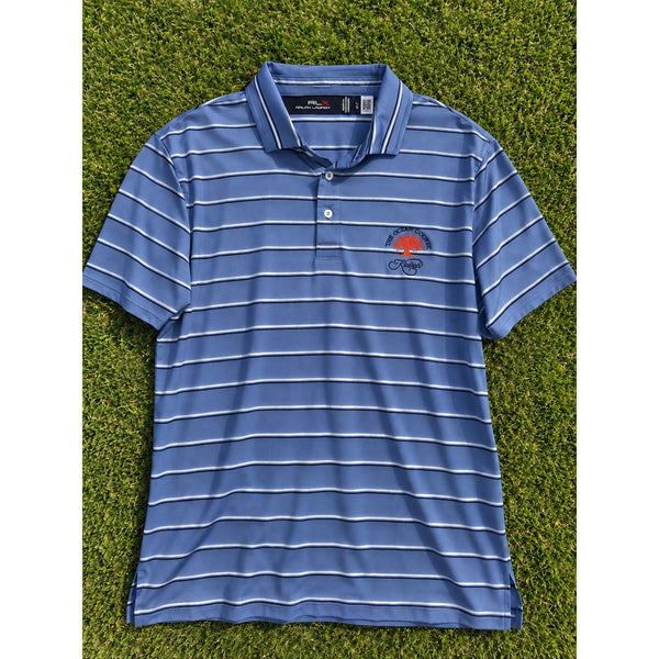 The Ocean Course Kiawah RLX Ralph Lauren Polo Men's L Blue Stripe Stretch Golf