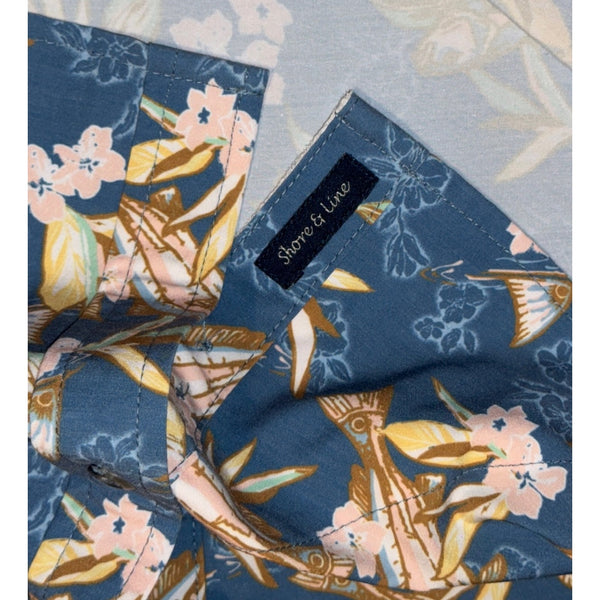 Magellan Shore & Line Fishing Shirt S Blue Fish Floral Short Sleeve NWOT