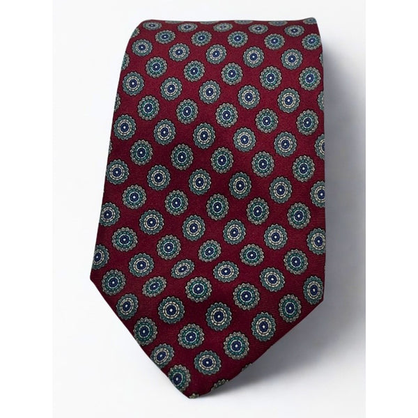 Christian Dior Monsieur Silk Tie Red Geometric Medallion Vintage Made in USA